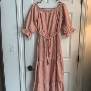 Elegant Pink Off-Shoulder 100% Cotton Dress